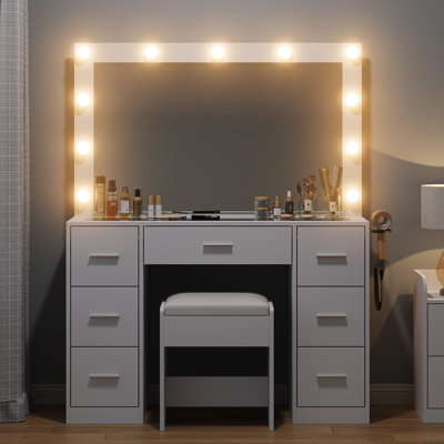 With Mirror And Lights Dressing Table, Makeup Dressing Table With